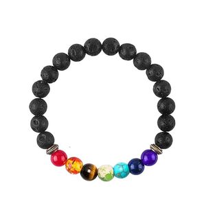 High quality Even Seven chakra Lava Gemstone Bead Bracelet Fashion Charm Jewelry for Men Women for Energy Meditation - Product Image 3