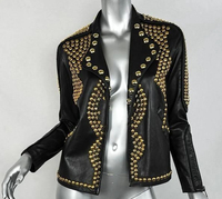 Veste en cuir véritable Punk doré pour femmes