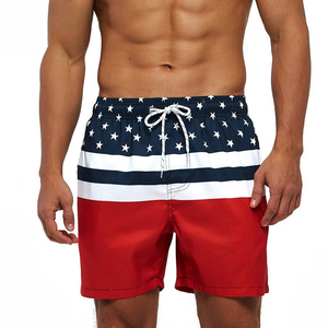 <b>Men's</b> American Flag Print Quick Dry Board Shorts Mid Waist Drawstring Casual Swim <b>Trunks</b> Red White Blue Stars Stripes - Product Image 1