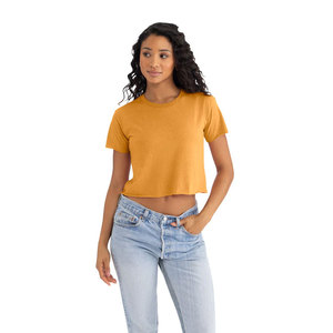 T-shirt court ajusté pour femme, couleur unie jaune moutarde, manches courtes, col rond, impression à la demande, haut personnalisé avec marque - Product Image 5