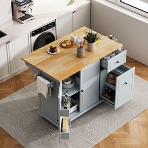 Carrello da Cucina con Ruote e Isola Girevole da 137 cm, Ripiano a Scomparsa e Scaffale Interno a 3 Livelli, Larghezza 137 cm - Product Image 1