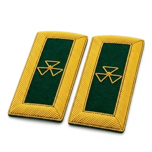 Épaulettes vertes et or, paire, motif emblème triangulaire, accessoires d'uniforme professionnels, épaulettes brodées en fil doré - Product Image 2