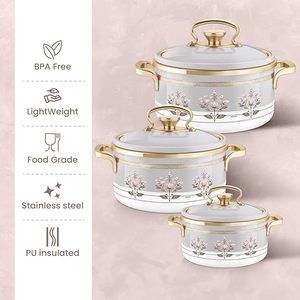 Ceramic Casseroles <b>Set</b> With Glass Lid Floral Design Round <b>Pot</b> Zinc Alloy Handle - Product Image 4