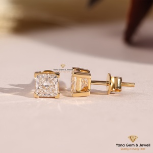 Boucles d'oreilles clous en or massif 14 carats, 2 carats de diamant taille princesse, pour cadeau d'anniversaire, clarté VVS2, couleur D, diamant de laboratoire CVD certifié IGI - Product Image 2