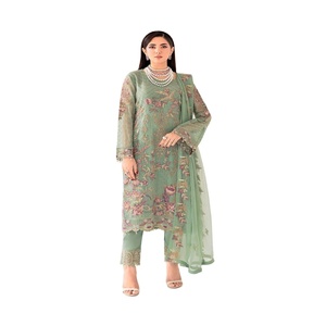 Vestidos DE TRABAJO bordados indios y paquistaníes para mujer, tres piezas, Saari Heavy Salwar Kameez, ropa de fiesta para la venta de Eid - Product Image 1