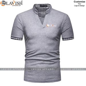 T-shirt col en V personnalisé pour hommes, mode d'été, manches courtes, avec logo imprimé, coupe ajustée, 100% haut en coton - Product Image 6
