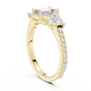 Yellow Gold <b>Emerald</b> Cut Three Stone <b>Ring</b> with Trillion Side Stones Pave <b>Band</b> Women Engagement Fashion Jewelry <b>Ring</b> - Product Image 2