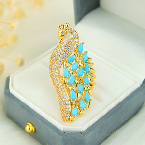 Anillo de Cisne con Circonitas de Moda de Dubái, Chapado en Oro de 21k, Anillos de Cobre para Novia con Diseño de Pavo Real, Joyería para Mujer para Fiestas - Product Image 3