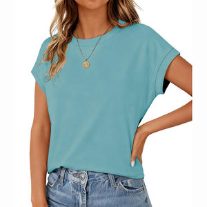Camiseta de Manga Corta para Mujer, Cuello Redondo, Color Sólido, Corte Regular, Estilo Casual, 100% Algodón Jersey, Transpirable, Estilo Primavera Verano - Product Image 2