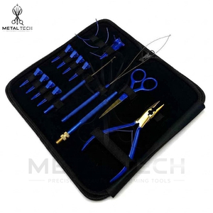 Pakistan Made Royal Blue Hair Extension Fitting <b>Kit</b> Pliers Craft Shears <b>Latch</b> <b>Hook</b> Needle Section Clips Black Zipper Pouch - Product Image 3