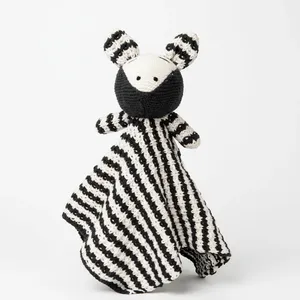 Doudou bébé en coton rayé noir et blanc au crochet, motif zèbre, pour nourrissons, taille personnalisable, aspect luxueux - Product Image 5