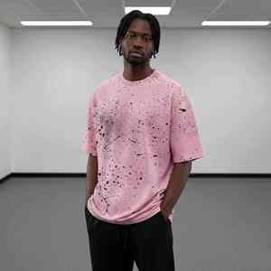 Custom Pink Paint Splatter Oversized T Shirt Men 100% Cotton Hip Hop Streetwear Graphic Tee - Product Image 6