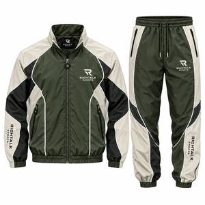 Unisex Printed Lightweight Tracksuit Set Full Zip Stand Collar Color Blocking <b>Joggers</b> with Side Pockets <b>Polyester</b> Autumn Wear - Product Image 1