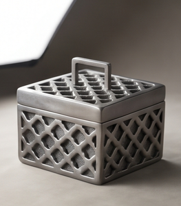 Caja Metálica Decorativa con Patrón de Rejilla, Acabado Plateado, Organizador de Frutos Secos, Envase de Regalo Festivo de Lujo - Product Image 3