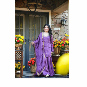 Classic Heavy Silk Crepe <b>Kurti</b> Bottom Dupatta Set Enhanced With Decorative Sequence Coding Embroidery design traditional wear - Product Image 1