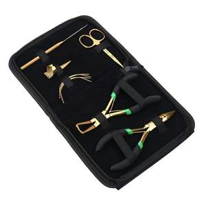 Kit d'outils d'application d'extensions capillaires noires avec pince à micro-anneaux, pince à sertir, outil de pose de boucles et anneau de séparation - Product Image 1