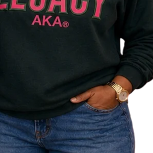   Sudadera de cuero Legacy negra para mujer, jersey de cuello redondo de forro polar premium, con gráfico de letras griegas, estilo casual para hermandades - Product Image 5