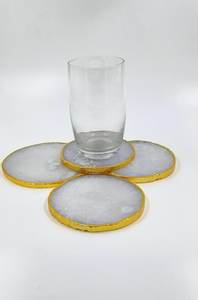 Posavasos de Ágata Blanca con Borde Dorado, Rebanada de Geoda Natural, Vajilla de Lujo, Regalo de Inauguración de Casa, Decoración Espiritual para el Hogar, Cristal con Borde Dorado - Product Image 6