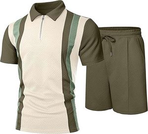 Men Summer <b>Knitted</b> Embroidered 100% Cotton Quick Dry Short Sleeve Custom Logo Joggers Suits <b>Set</b> Shirt and Short <b>Set</b> - Product Image 1