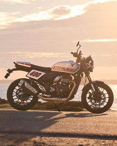 TRIUMPH "<b>TRACKER</b> 400" <b>MOTORCYCLE</b> with Silver Black Sport Bike Dual Exhaust With Number Plate 400 - Product Image 1