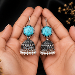 Factory Direct Brass Silver Plated Gemstone Pearl Chandelier <b>Earrings</b> Handmade Bohemian Indian Ethnic for Women Party Wholesale - Product Image 4