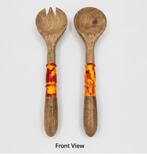 Ensemble de service à salade en bois écologique avec fourchette et cuillère à résine, résistant au lave-vaisselle, idéal pour les dîners de mariage - Product Image 1