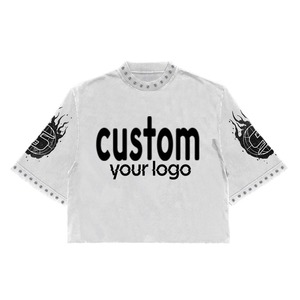 เสื้อยืดโอเวอร์ไซส์ทรงบ็อกซี่ พิมพ์ลายดิจิทัล ตกแต่งด้วยคริสตัล ผ้าฝ้าย 100% ทรงครอปไหล่ตก สไตล์สตรีทแวร์ สำหรับผู้ชาย - Product Image 3