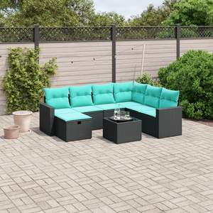 Set di divani da giardino in polyrattan nero da 8 pezzi con cuscini, eleganti mobili da esterno - Product Image 1