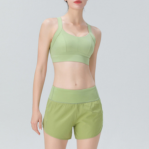 Shorts de sport tricotés bleu clair taille haute avec volants, respirants, taille élastique, pour femme - Product Image 5