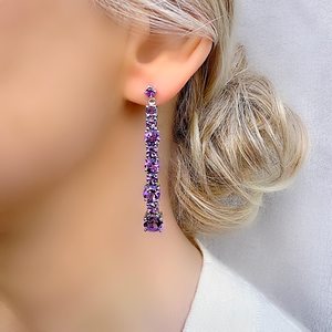 Genuine Amethyst <b>Dangle</b> Drop <b>Silver</b> <b>Earrings</b> Elegant Purple Gemstone Jewelry February Birthstone Gift For Women - Product Image 3