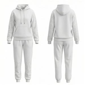 <b>Women</b> <b>White</b> Hooded Tracksuit Set Full Sleeve Sublimation Print Casual <b>Joggers</b> With Side Pockets Autumn Wear - Product Image 1