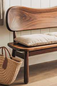 Banc en bois moderne avec dossier incurvé pour décoration d'entrée, de salon ou de chambre à coucher - Product Image 4