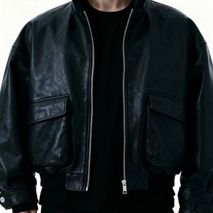 เสื้อแจ็คเก็ตมอเตอร์ไซค์หนังแท้ 100% สำหรับผู้ชาย คอตั้ง โลโก้ด้านหน้า เป็นมิตรกับสิ่งแวดล้อม ระบายอากาศได้ดี กันน้ำ กันลม สไตล์ไฮสตรีท - Product Image 2