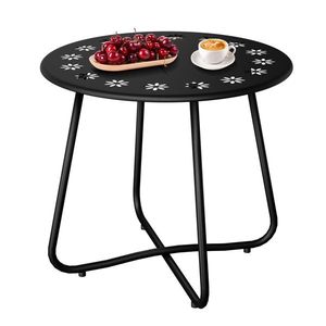 Table d'appoint extérieure en acier résistant aux intempéries avec découpes florales pour patio, jardin, balcon - Product Image 2
