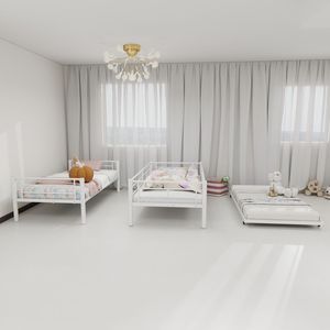 Letto a Castello in Metallo Bianco Robusto e Resistente, con Ringhiera di Sicurezza Insonorizzata, Senza Necessità di Rete a Doghe, per Bambini - Product Image 2