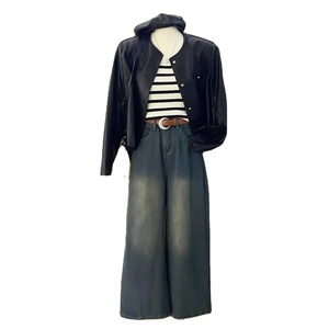 Veste en cuir d'agneau véritable souple pour homme, col coréen, style rétro, tempérament noir, veste classique, écologique, imperméable, coupe-vent - Product Image 1