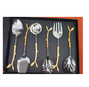 Stainless Steel & Brass <b>Salad</b> <b>Server</b> Set Leaf Designer Elegant Crafts Dinner Table Decor Pieces <b>Salad</b> <b>Server</b> - Product Image 6