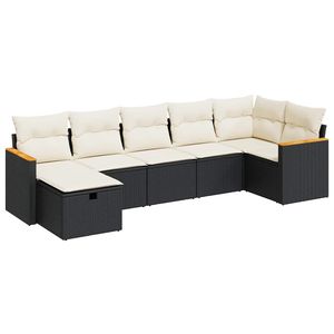 Set divano da giardino in rattan bianco crema e nero con cuscini, 6 posti, mobili da esterno, design contemporaneo - Product Image 2