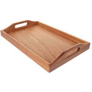 Premium Round Acacia Wood Serving <b>Tray</b> with Handles | <b>Large</b> Eco-Friendly Wooden Ottoman Platter | Wholesale Food Coffee <b>Tray</b> - Product Image 3