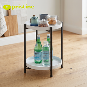 Minimalist Round Metal Storage rack <b>Double</b> Tier White Top Iron Frame Kitchen Organizer Standing Type Neatening Rack - Product Image 4
