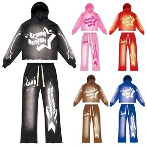 Survêtement rose pour femme, sweat à capuche et pantalon long, coupe ample, imprimé étoiles, respirant, en polyester, idéal pour le printemps - Product Image 2