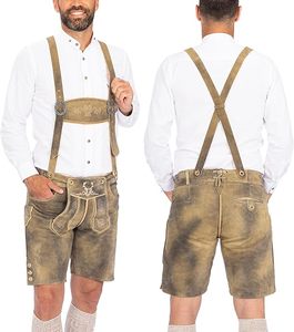 Premium Bavarian Lederhosen Men's High Waist Embroidered <b>Leather</b> <b>Shorts</b> Eco-Friendly German Style Vintage Suede Wholesale - Product Image 1