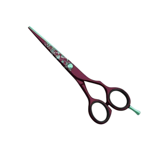 Professional Stylish Maroon Barber Salon <b>Scissors</b> Beauty Hair Cutting Shears with Finger Rest Leave Paper Coated Steel Handle - Product Image 1