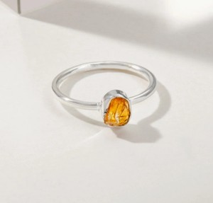 Raw Citrine Gemstone Ring Jewelry - Silver Plated Birthstone Handmade Rings - Stackable Wholesale Ring - Product Image 1