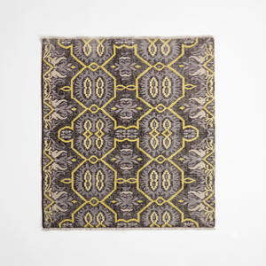 Alfombra de Lana con Medallón Geométrico Color Mostaza Gris, Diseño Moderno de Rejilla, Ecológica, Antideslizante, para Sala de Estar u Hotel - Product Image 1