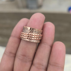 Copper Surface Etched Floral Motif Multi Band <b>Spinner</b> <b>Ring</b> Heavy Duty Solid Copper Meditation <b>Ring</b> Natural Healing Energy - Product Image 1