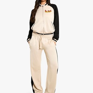 Women Color Blocking <b>Tracksuit</b> Full Sleeve Zipper Closure Drawstring Pants Breathable Casual Loose Fit Autumn Sporty Style - Product Image 1