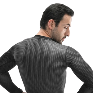 Mens <b>Long</b> <b>Sleeve</b> <b>Compression</b> <b>Shirt</b> Textured Crew Neck Quick Dry Muscle Fit Rash Guard Custom Logo OEM Wholesale Supplier Factory - Product Image 4