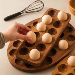 <b>Eco</b> Friendly Acacia Wooden <b>Egg</b> Holder Brown <b>Egg</b> Tray for Home Kitchenware Tabletop Decorative Handmade <b>Egg</b> Racks Dishwasher - Product Image 2