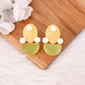 Elegantes Pendientes de Piedras Preciosas de Ojo de Gato y Perla con Baño de Oro, Joyería de Moda para Mujer - Product Image 2